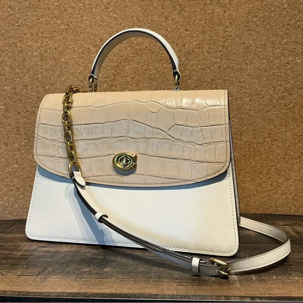 Coach Parker 32 Cream and Tan Croc-Embossed Satchel - Ginny & Georgia Bag - Picture 10 of 10